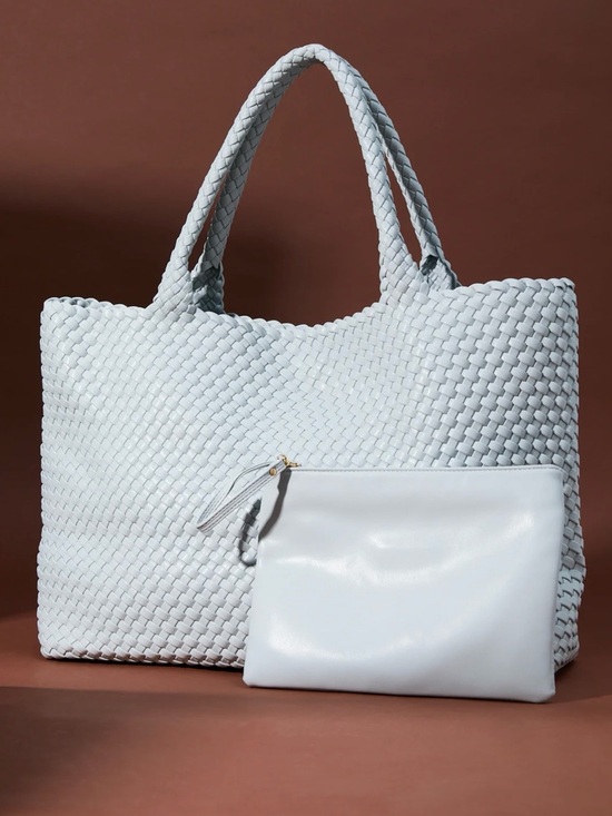 Altar'd State Handbags - Altar'd State Ice Blue Large Woven Tote Bag